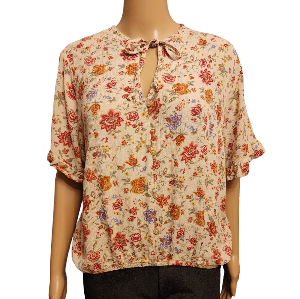 Neon Soul Floral Ruffle Short Sleeve Top Size XL